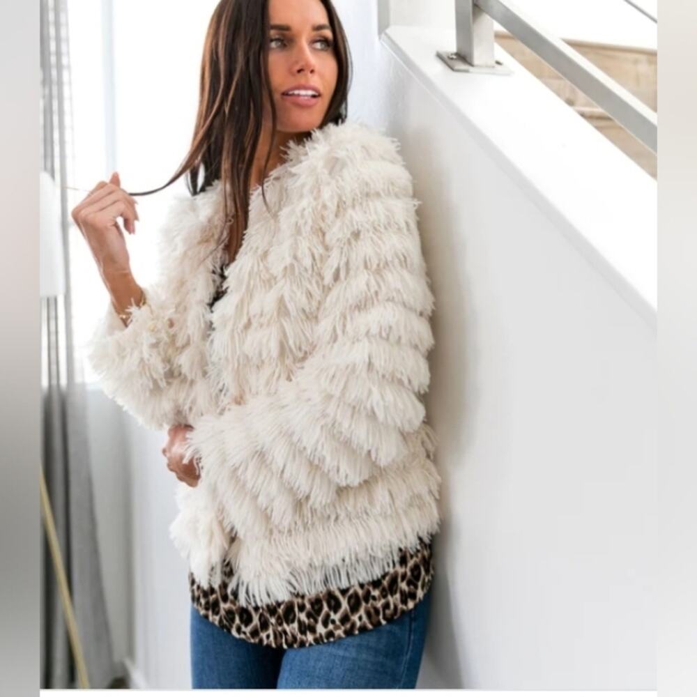NY‎ Collection LAYERED Fringed CHIC MODERN Jacket Topper Ivory Sz M